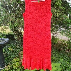 White Mark Red Ruffled Sheath Mini Dress